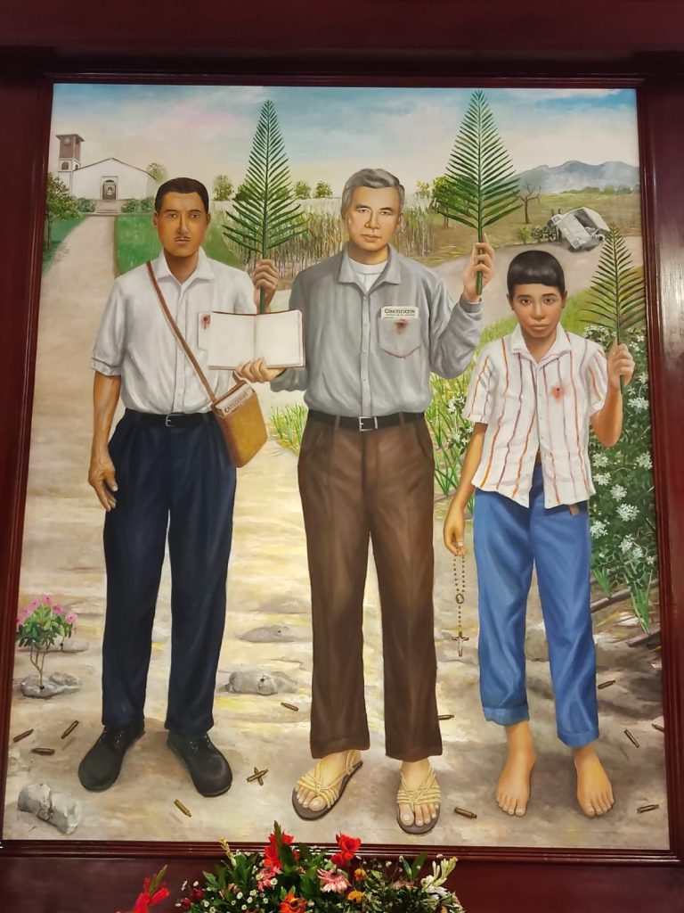 Painting done by young Salvadoran artist for the beatification. It is at the tomb now. Best representation of Nelson Lemus